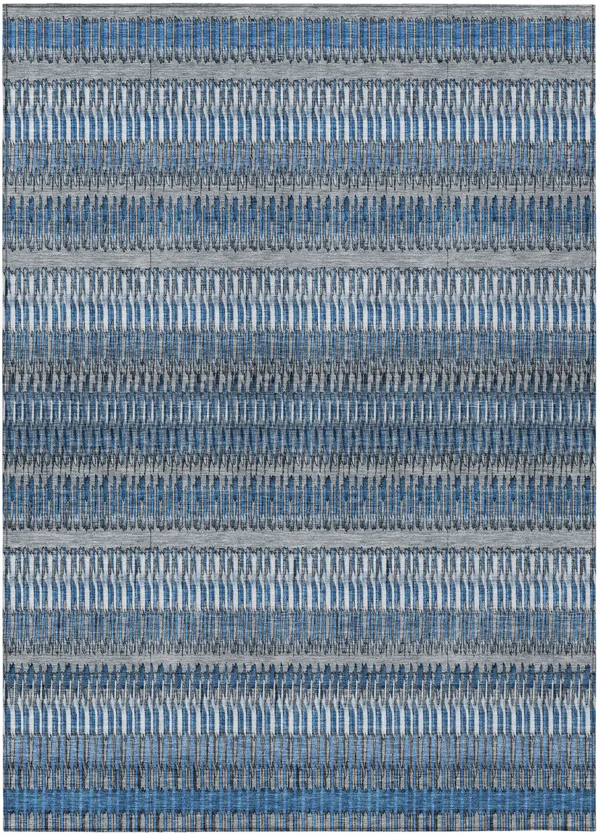 Blue Striped Washable Non Skid Indoor Outdoor Area Rug Photo 2