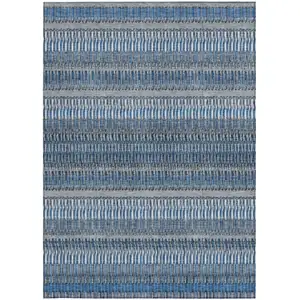Photo of Blue Striped Washable Non Skid Indoor Outdoor Area Rug