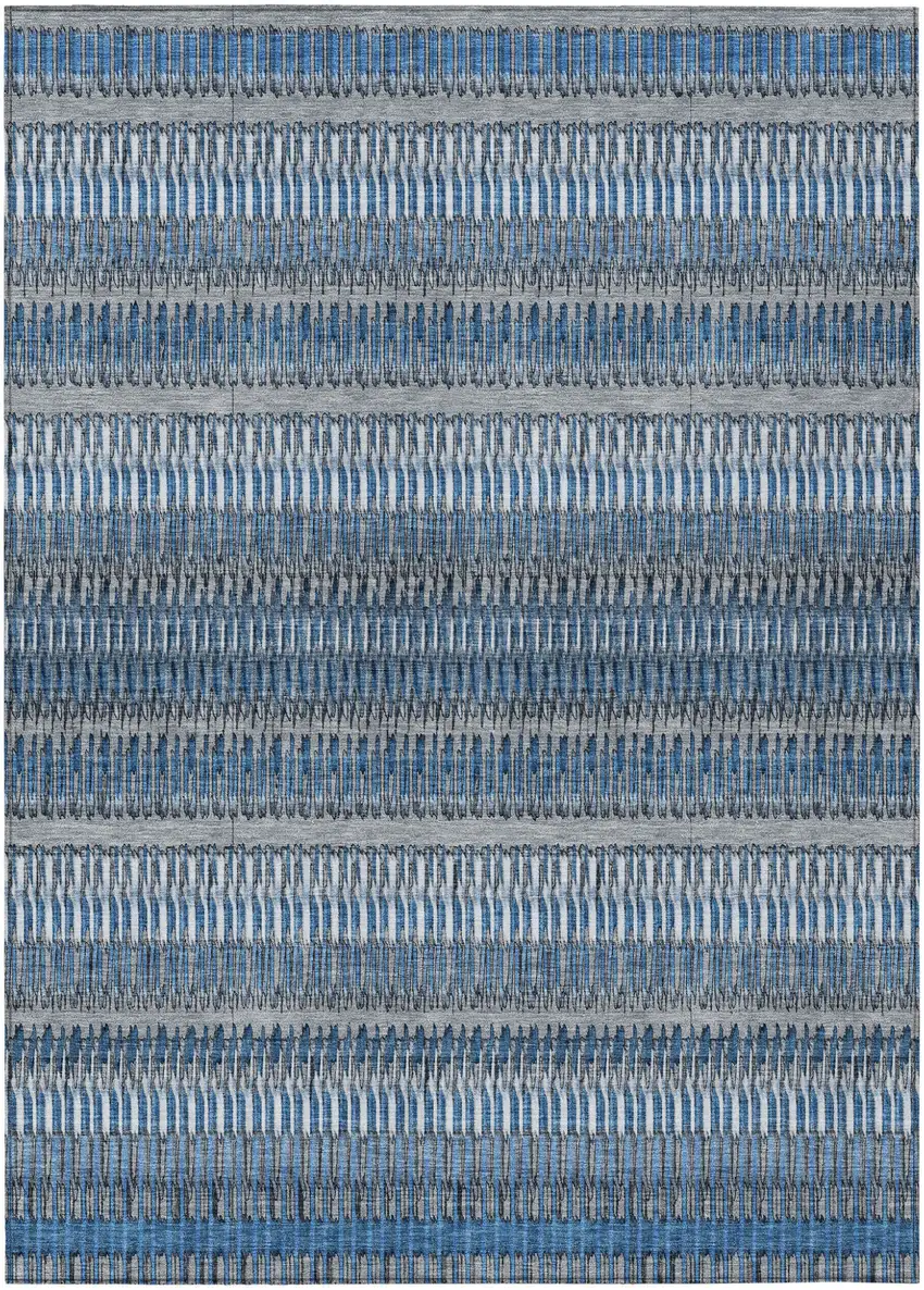 Blue Striped Washable Non Skid Indoor Outdoor Area Rug Photo 2