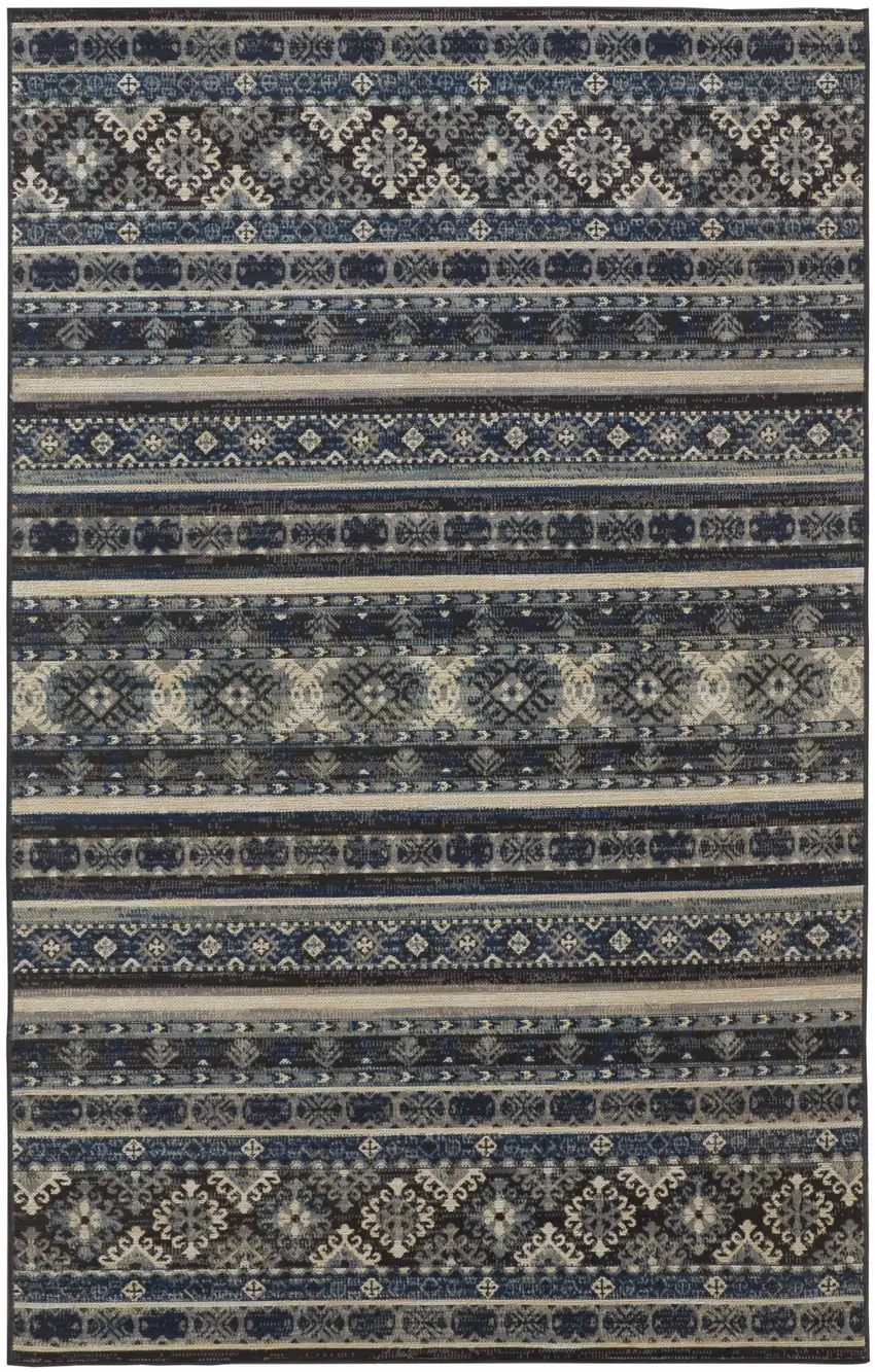 Blue Tan And Black Geometric Power Loom Distressed Stain Resistant Area Rug Photo 6