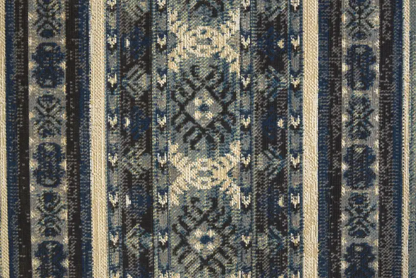 Blue Tan And Black Geometric Power Loom Distressed Stain Resistant Area Rug Photo 9