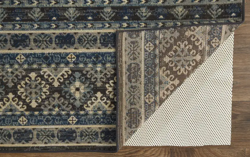 Blue Tan And Black Geometric Power Loom Distressed Stain Resistant Area Rug Photo 1