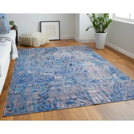 Blue Tan and Gray Abstract Power Loom Washable Area Rug Photo 8