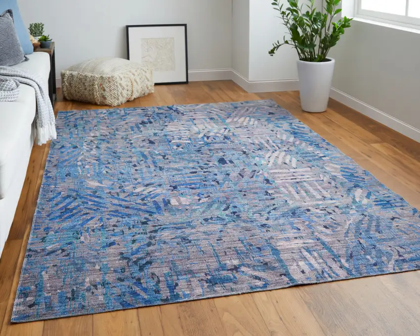 Blue Tan and Gray Abstract Power Loom Washable Area Rug Photo 8