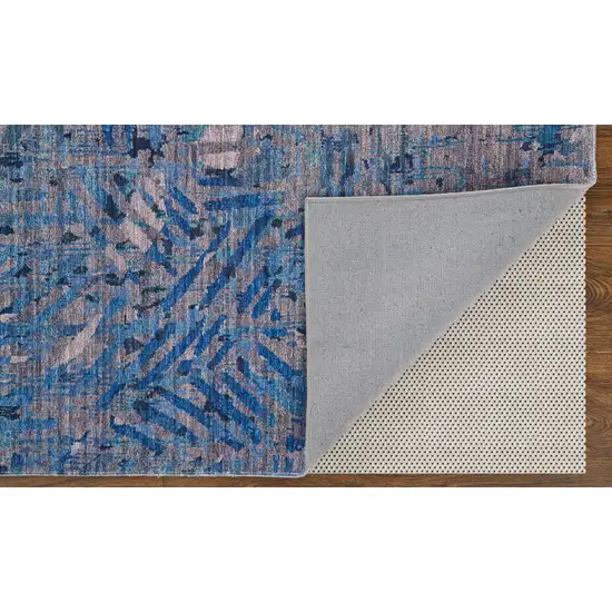 Blue Tan and Gray Abstract Power Loom Washable Area Rug Photo 4