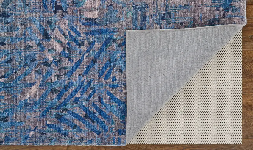 Blue Tan and Gray Abstract Power Loom Washable Area Rug Photo 4