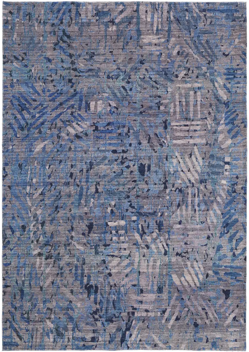 Blue Tan and Gray Abstract Power Loom Washable Area Rug Photo 2