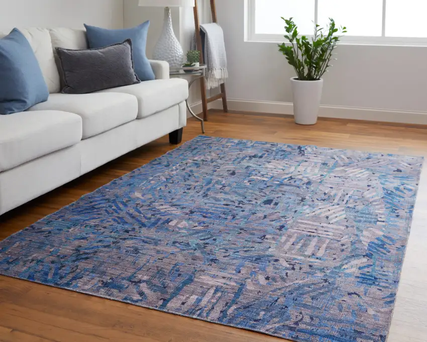 Blue Tan and Gray Abstract Power Loom Washable Area Rug Photo 9
