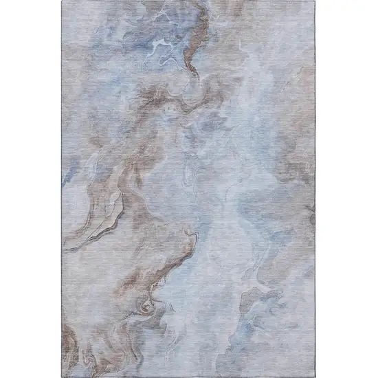 Blue Taupe And Beige Abstract Washable Area Rug With UV Protection Photo 3