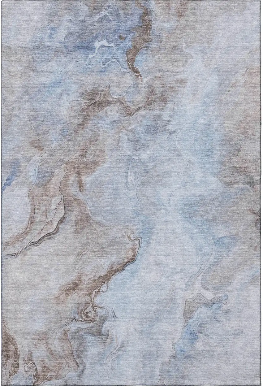 Blue Taupe And Beige Abstract Washable Area Rug With UV Protection Photo 3
