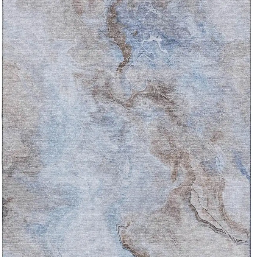 Blue Taupe And Beige Abstract Washable Area Rug With UV Protection Photo 3