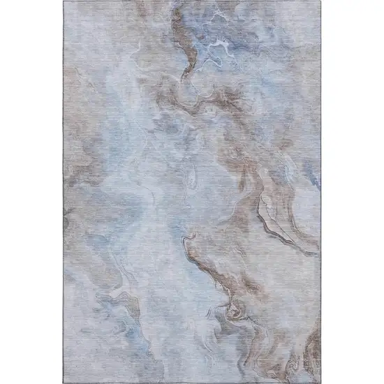 Blue Taupe And Beige Abstract Washable Area Rug With UV Protection Photo 1