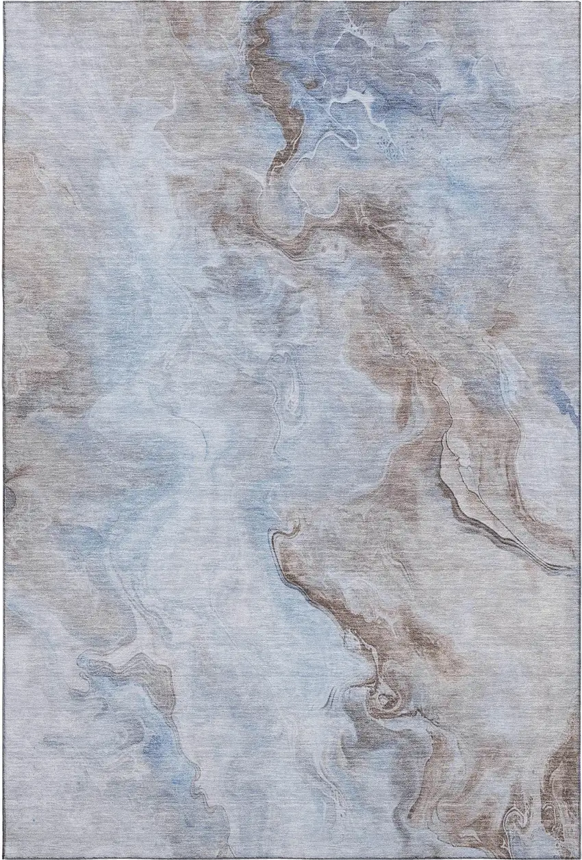 Blue Taupe And Beige Abstract Washable Area Rug With UV Protection Photo 1