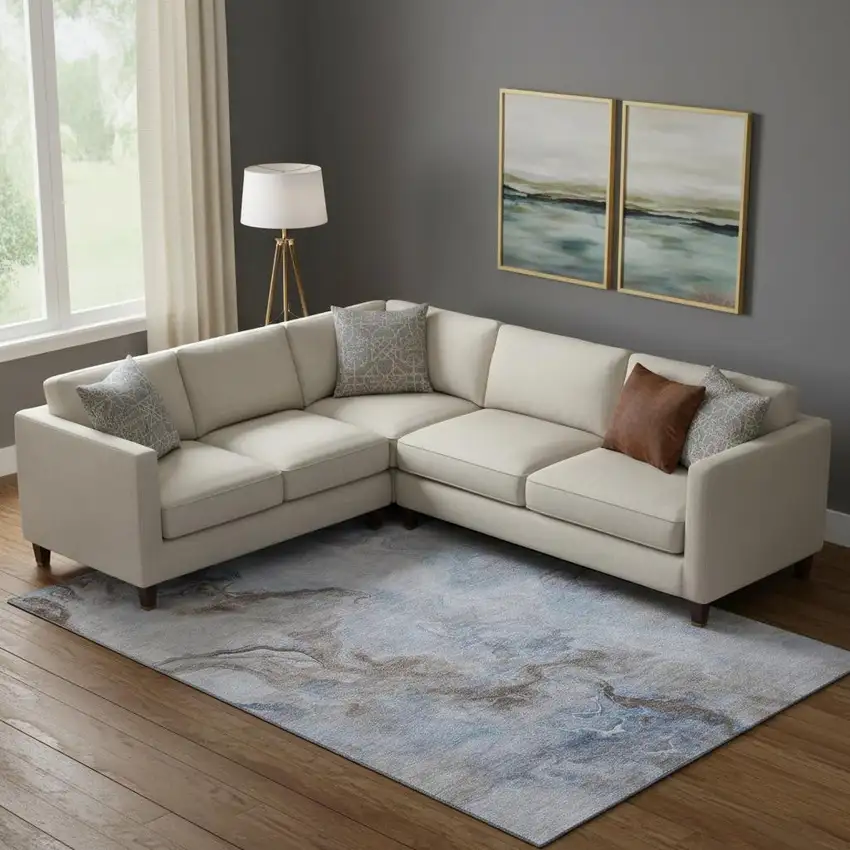 Blue Taupe And Beige Abstract Washable Area Rug With UV Protection Photo 2