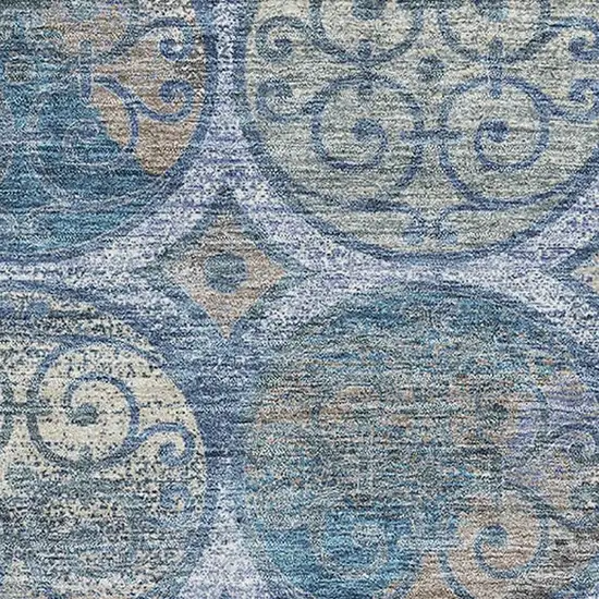 Blue Taupe And Gray Medallion Washable Area Rug With UV Protection Photo 3