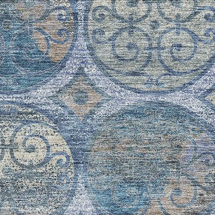 Blue Taupe And Gray Medallion Washable Area Rug With UV Protection Photo 3