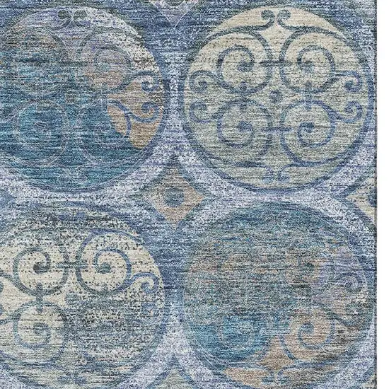 Blue Taupe And Gray Medallion Washable Area Rug With UV Protection Photo 4