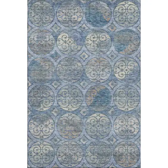 Blue Taupe And Gray Medallion Washable Area Rug With UV Protection Photo 1