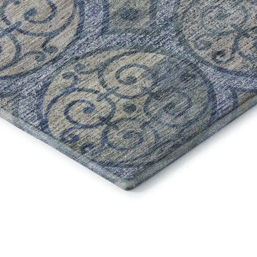 Blue Taupe And Gray Medallion Washable Area Rug With UV Protection Photo 8