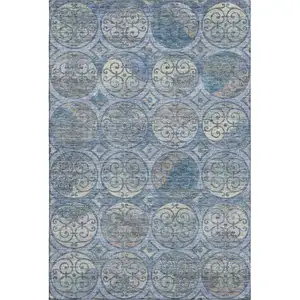 Photo of Blue Taupe And Gray Medallion Washable Area Rug With UV Protection