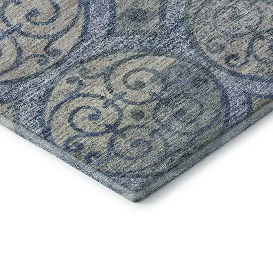 Blue Taupe And Gray Medallion Washable Area Rug With UV Protection Photo 8