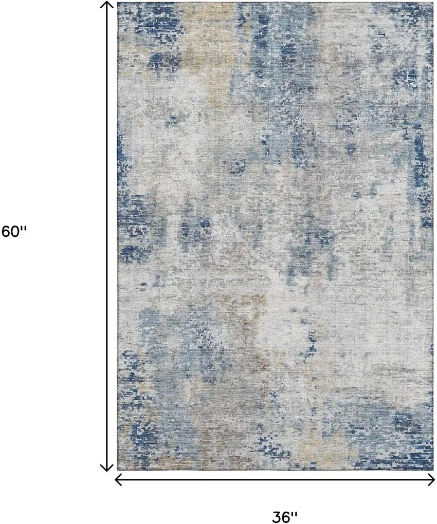 Blue Taupe And Ivory Abstract Washable Area Rug With UV Protection Photo 3