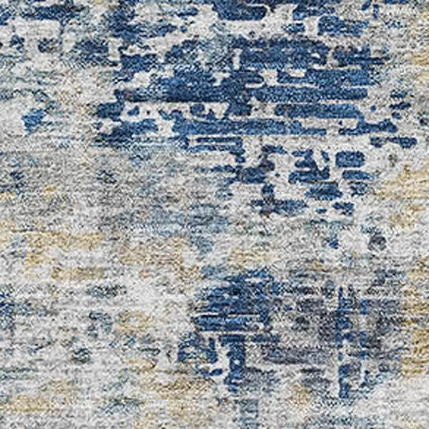 Blue Taupe And Ivory Abstract Washable Area Rug With UV Protection Photo 3