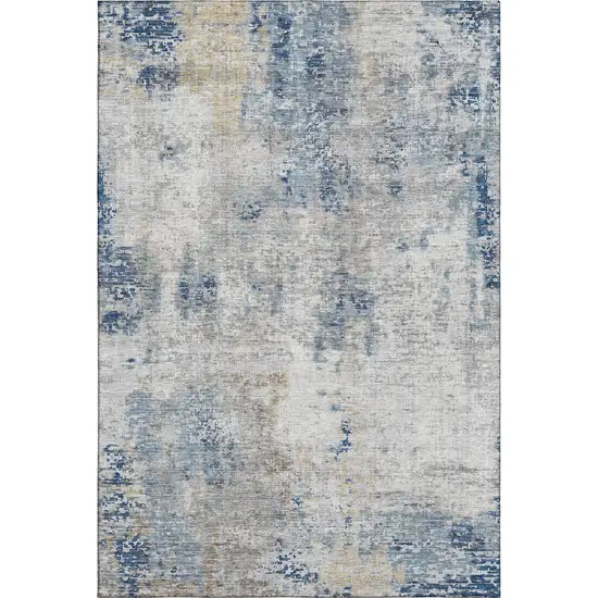 Blue Taupe And Ivory Abstract Washable Area Rug With UV Protection Photo 1