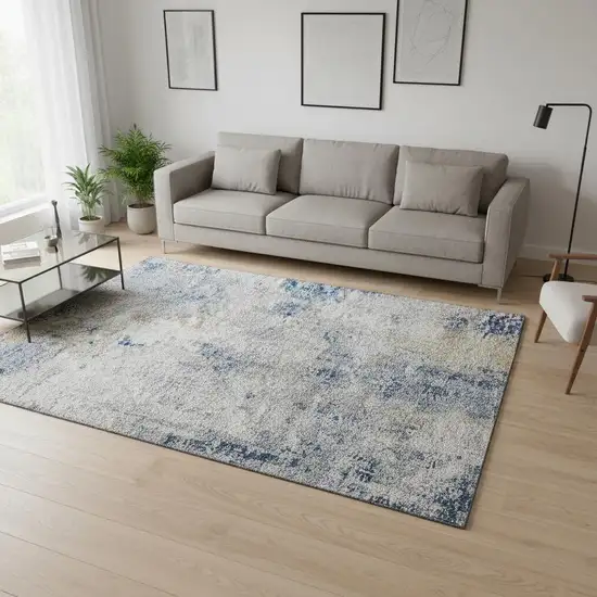 Blue Taupe And Ivory Abstract Washable Area Rug With UV Protection Photo 2