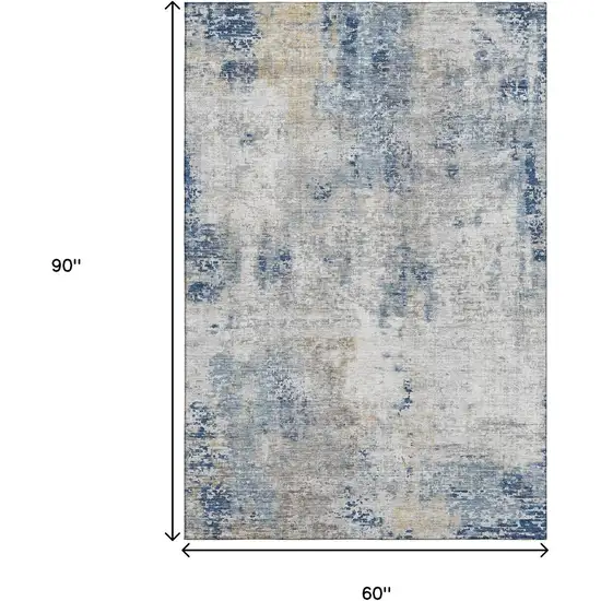 Blue Taupe And Ivory Abstract Washable Area Rug With UV Protection Photo 3