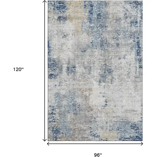 Blue Taupe And Ivory Abstract Washable Area Rug With UV Protection Photo 3