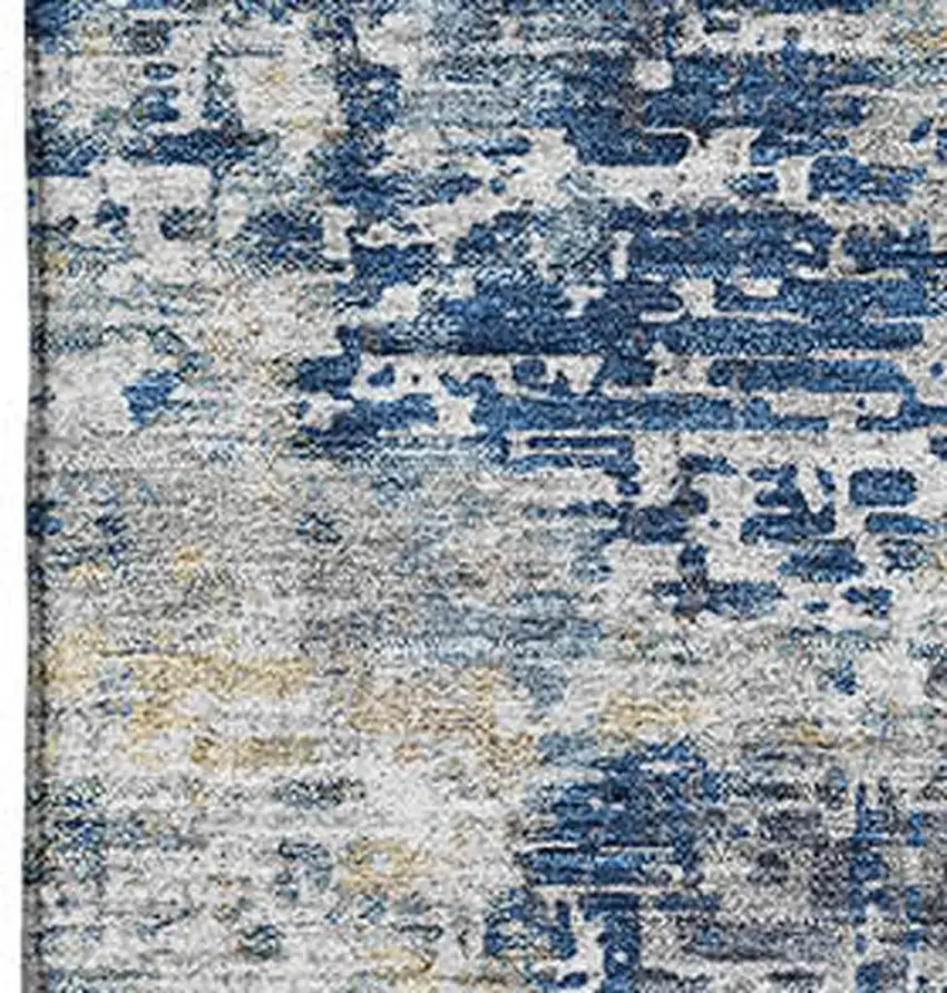Blue Taupe And Ivory Abstract Washable Area Rug With UV Protection Photo 3