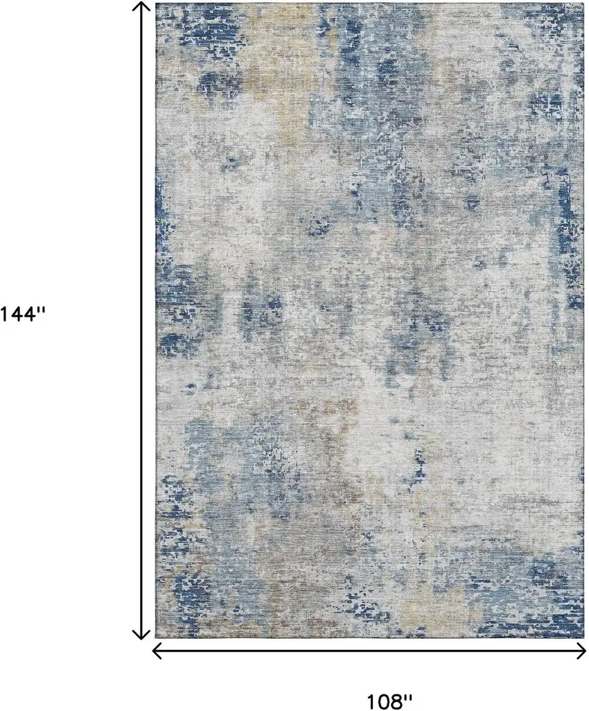 Blue Taupe And Ivory Abstract Washable Area Rug With UV Protection Photo 3