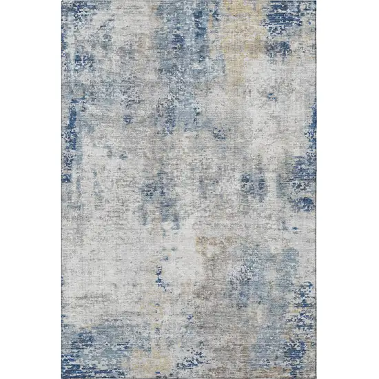 Blue Taupe And Ivory Abstract Washable Area Rug With UV Protection Photo 4