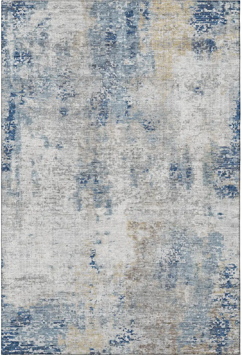 Blue Taupe And Ivory Abstract Washable Area Rug With UV Protection Photo 4