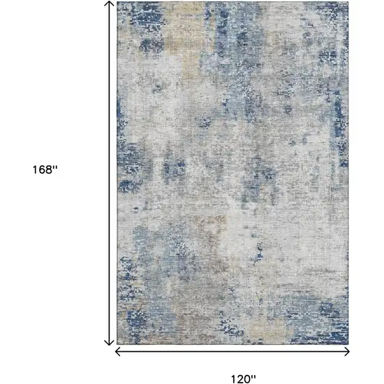Blue Taupe And Ivory Abstract Washable Area Rug With UV Protection Photo 3