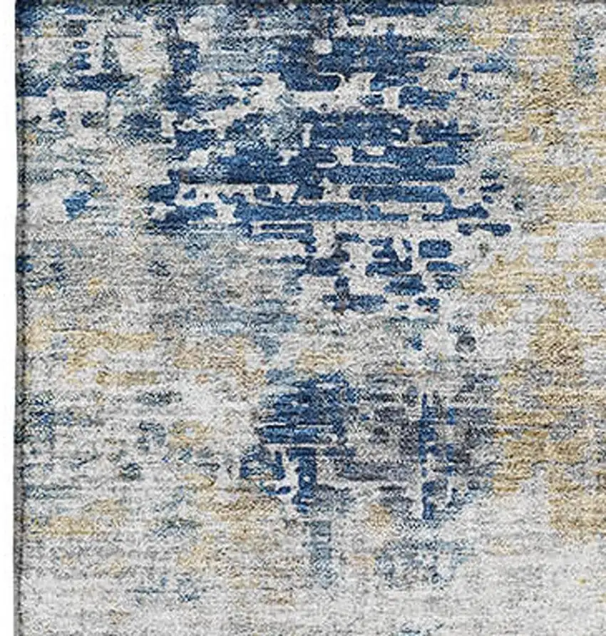 Blue Taupe And Ivory Abstract Washable Area Rug With UV Protection Photo 3