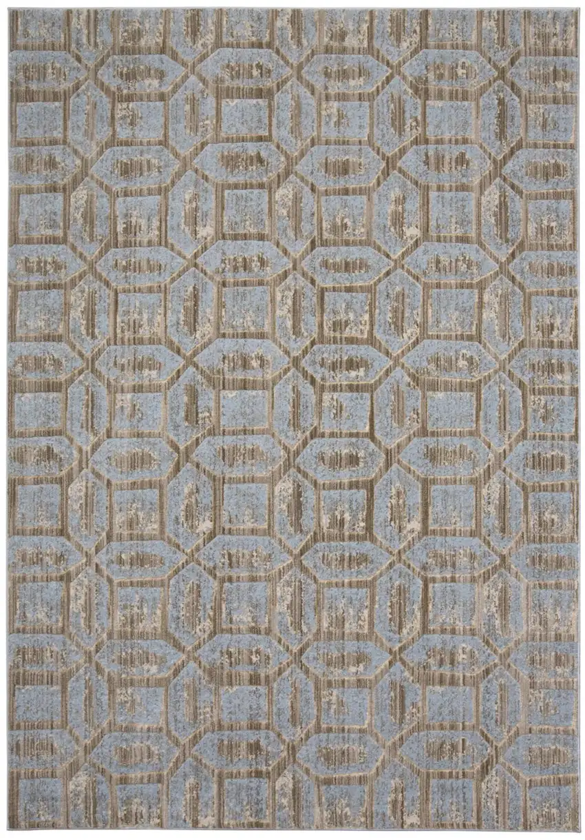 Blue Taupe And Ivory Floral Distressed Stain Resistant Area Rug Photo 1