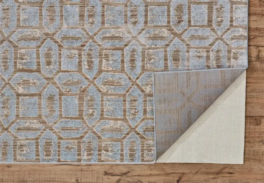 Blue Taupe And Ivory Floral Distressed Stain Resistant Area Rug Photo 8