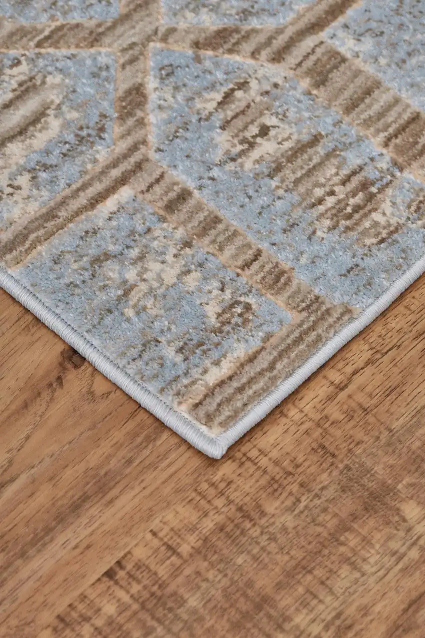Blue Taupe And Ivory Floral Distressed Stain Resistant Area Rug Photo 7