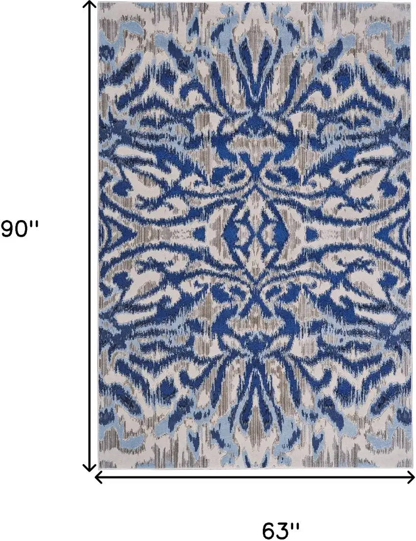 Blue Taupe And Ivory Ikat Distressed Area Rug Photo 6