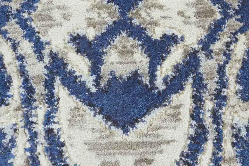 Blue Taupe And Ivory Ikat Distressed Area Rug Photo 7