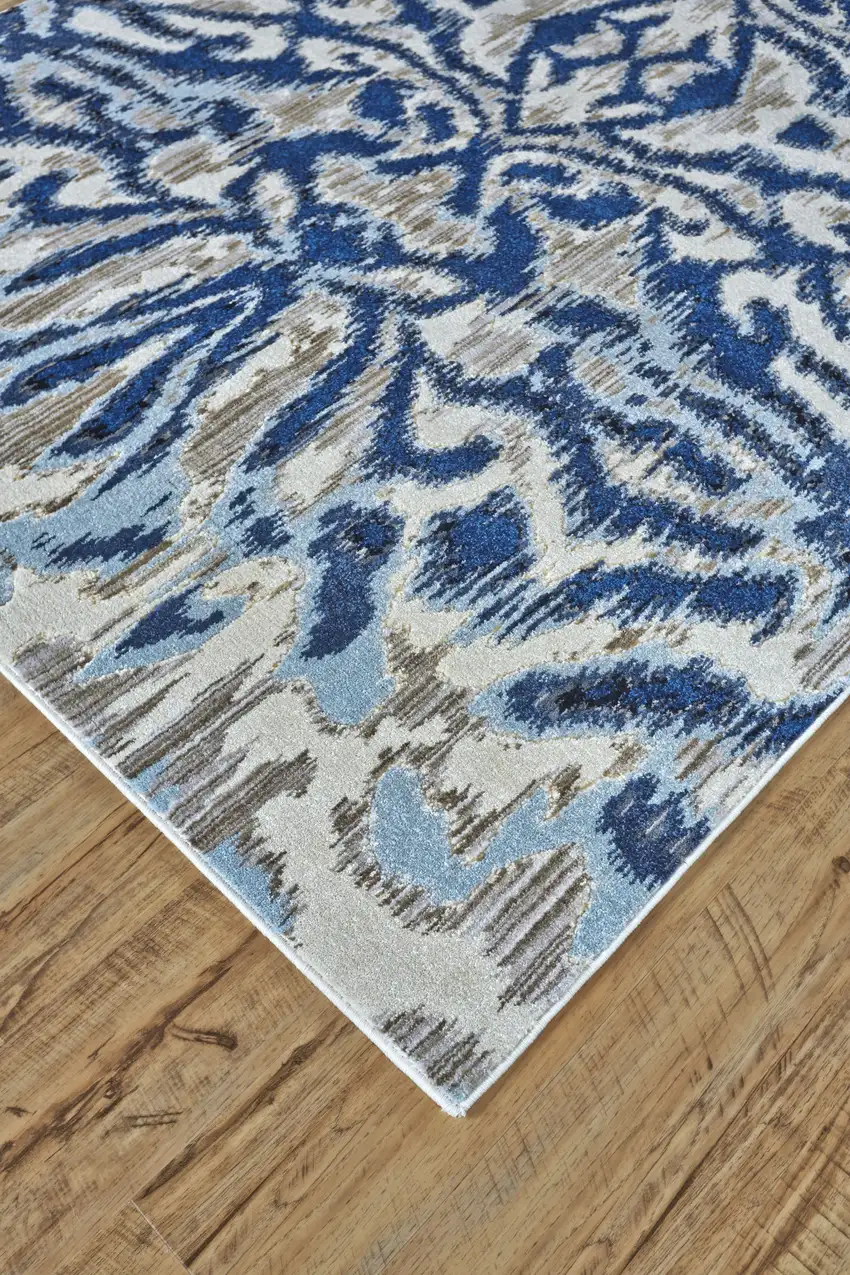 Blue Taupe And Ivory Ikat Distressed Area Rug Photo 4