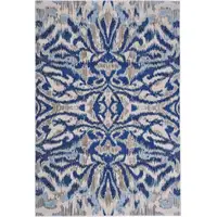 Photo of Blue Taupe And Ivory Ikat Distressed Area Rug