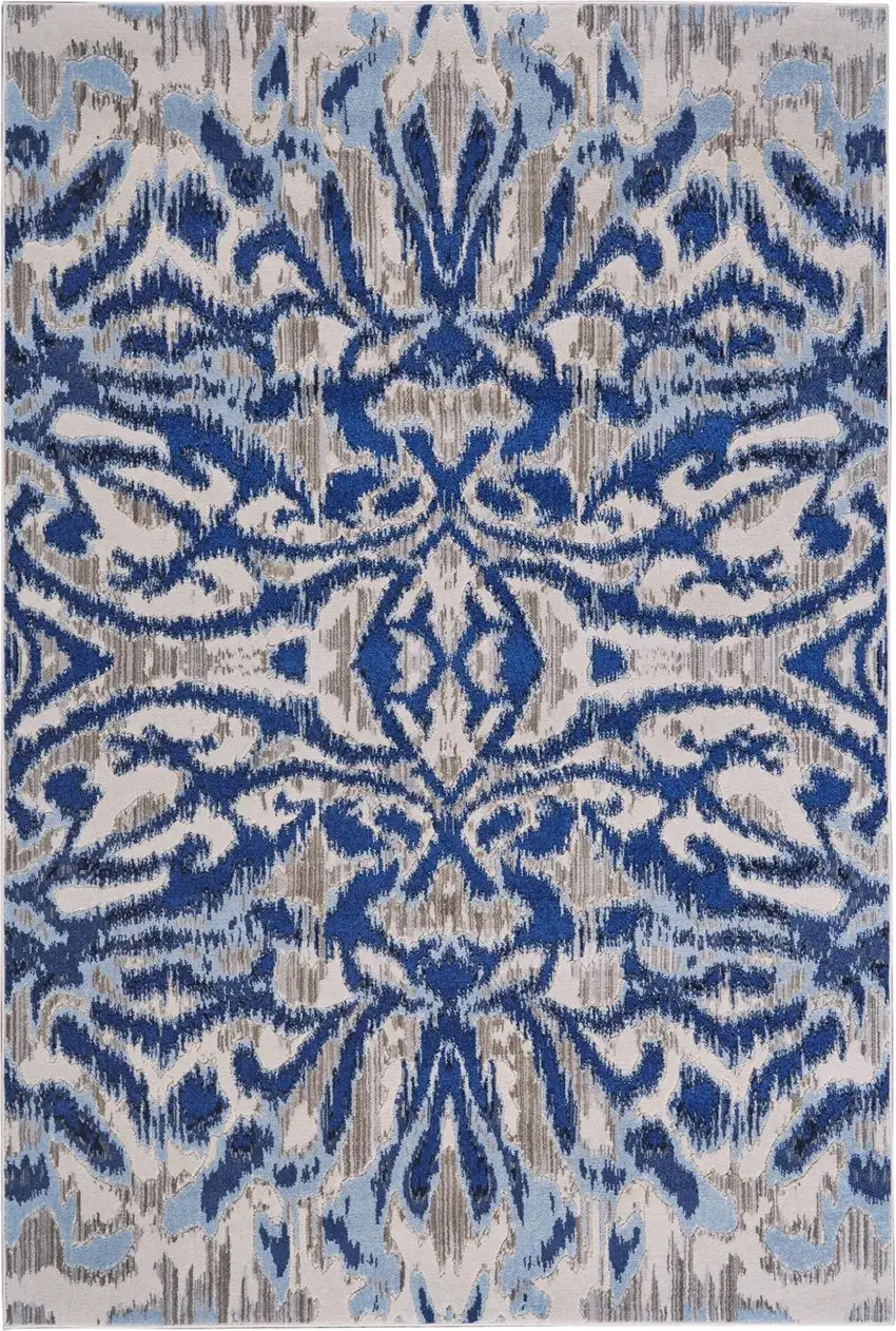 Blue Taupe And Ivory Ikat Distressed Area Rug Photo 1
