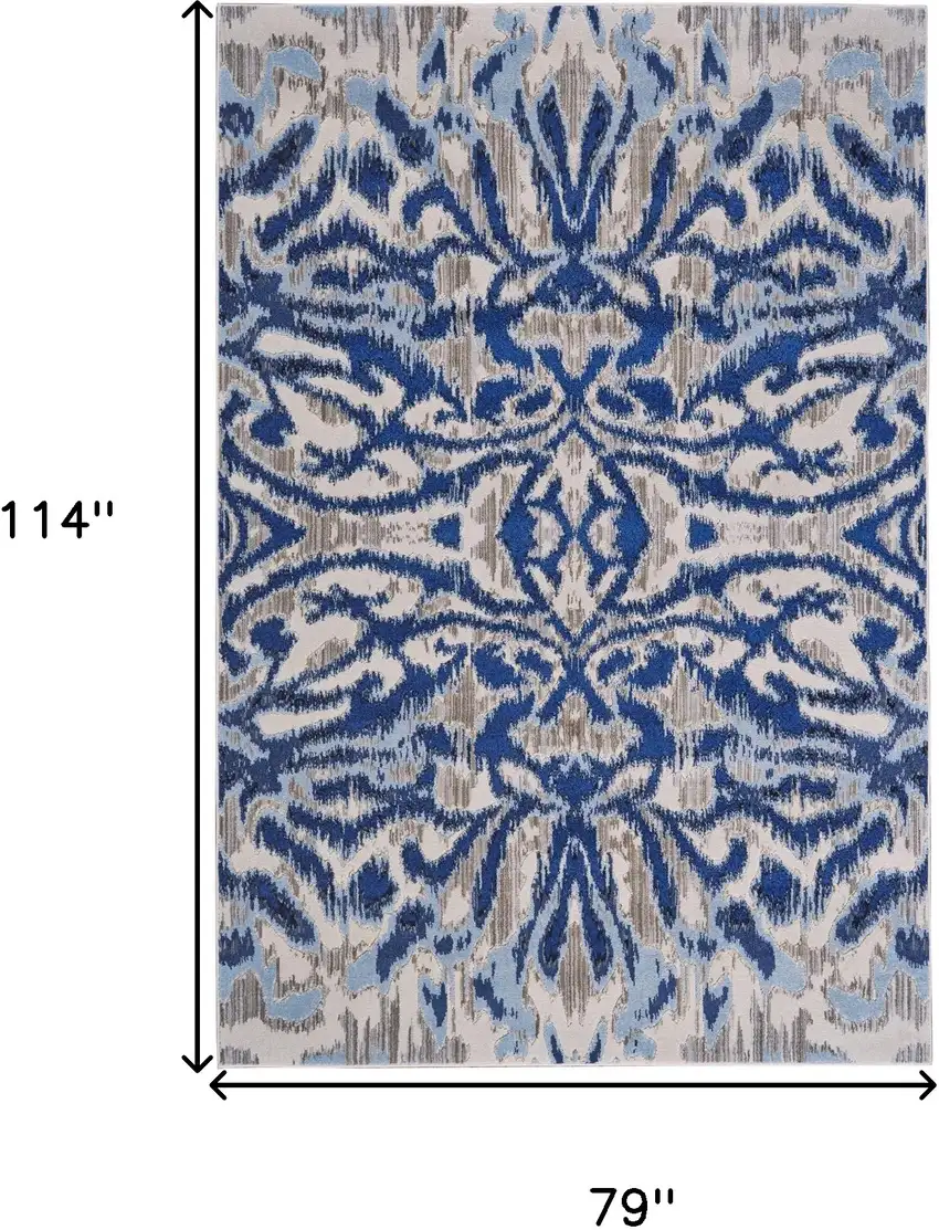 Blue Taupe And Ivory Ikat Distressed Area Rug Photo 6