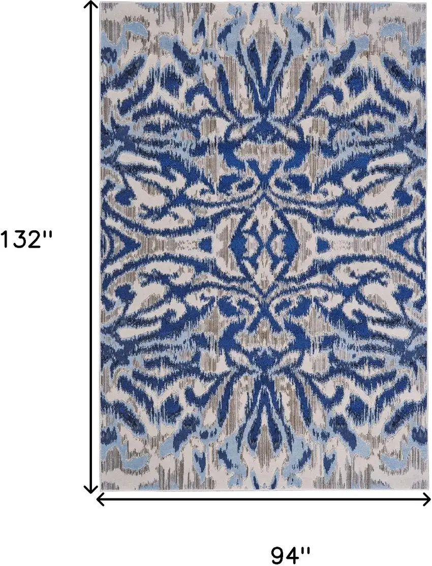 Blue Taupe And Ivory Ikat Distressed Area Rug Photo 6