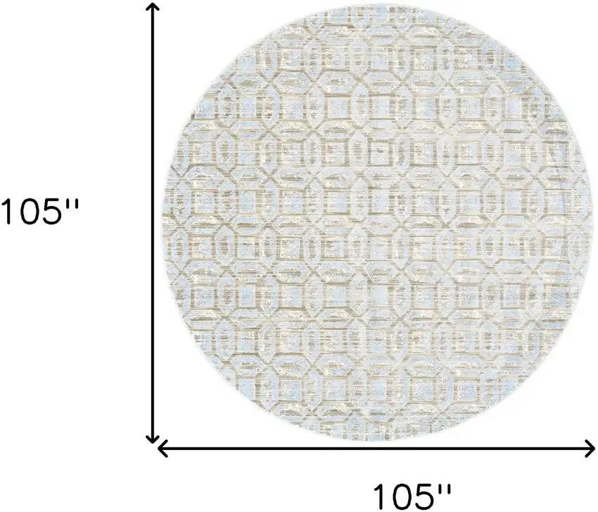 Blue Taupe And Ivory Round Floral Distressed Stain Resistant Area Rug Photo 8
