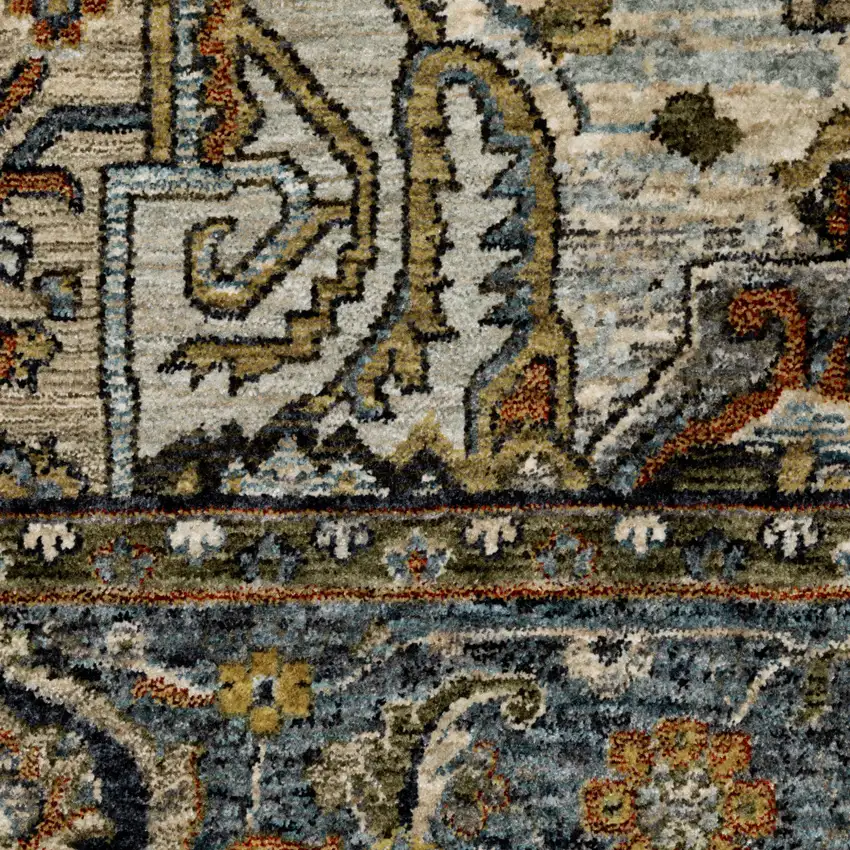 Blue Taupe Grey Green Rust Tan Beige And Gold Oriental Power Loom Stain Resistant Area Rug With Fringe Photo 6