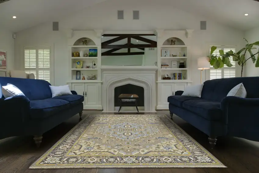 Blue Taupe and Tan Wool Oriental Hand Knotted Area Rug Photo 8
